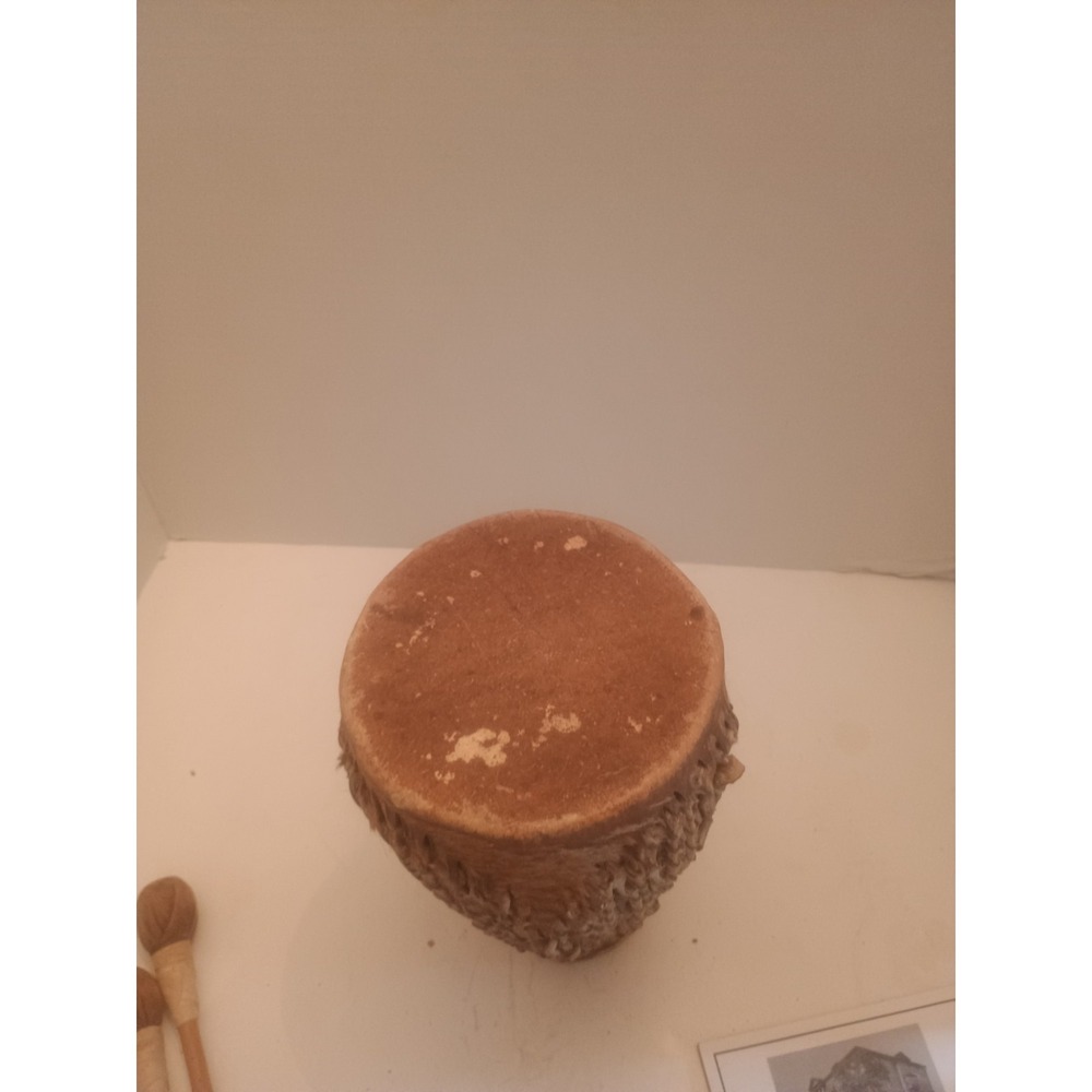 Vintage Native American Animal Hide & Rope Drum 10"H X 6"W - Picture 2 of 4